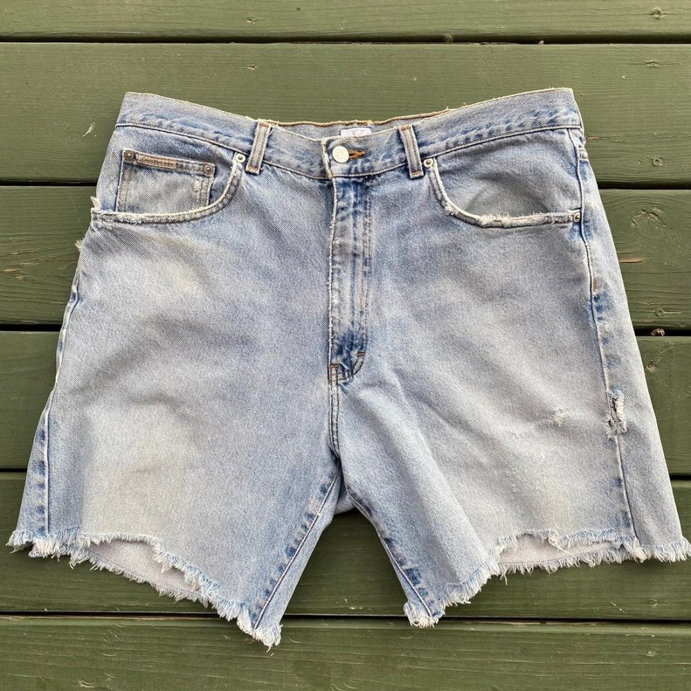 Calvin Klein Light Wash Thrashed Denim Shorts